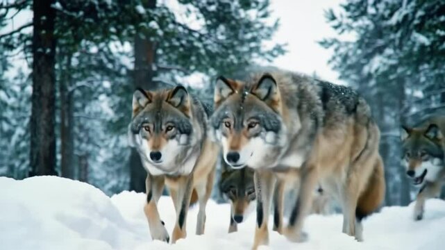 Majestic Wolves in a Snowy Winter Forest A Stunning Wildlife Photography. 4k video, HD video