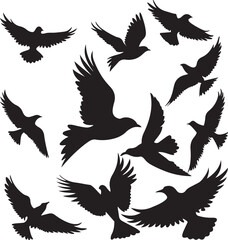 Flying Bird Silhouette Set – multiple birds in flight with varied wing positions.