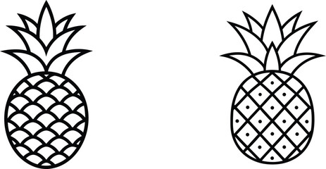 Obraz premium Pineapple Line Art Vector – Tropical Fruit Outline Icon Set. 