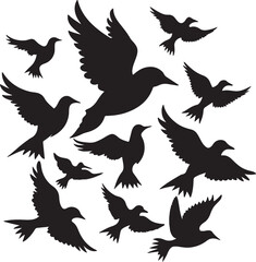 Flying Bird Silhouette Set – multiple birds in flight with varied wing positions.