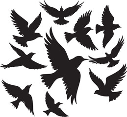 Flying Bird Silhouette Set – multiple birds in flight with varied wing positions.