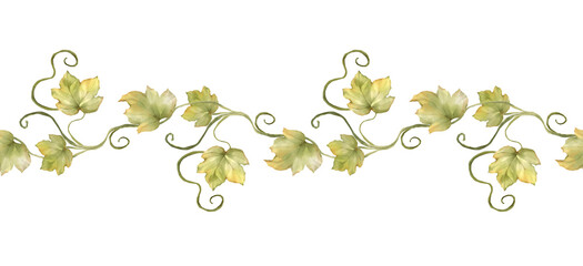 Seamless Hand-Drawn Green Leaves Border