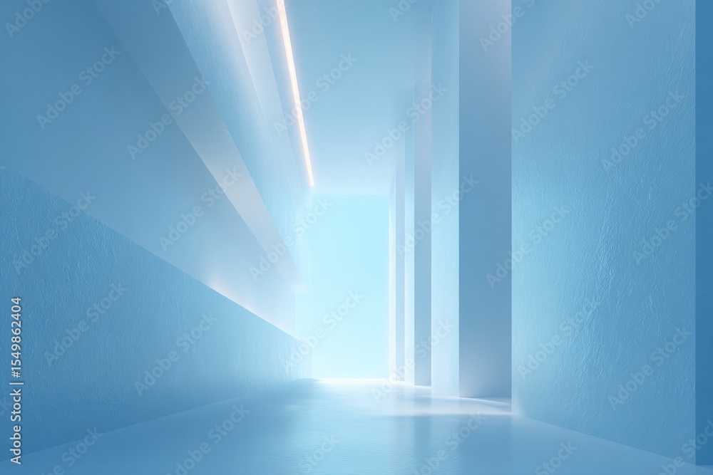 Poster low-angle view of minimalistic 3d game scene with geometric shapes and futuristic design elements