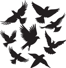 Flying Bird Silhouette Set – multiple birds in flight with varied wing positions.