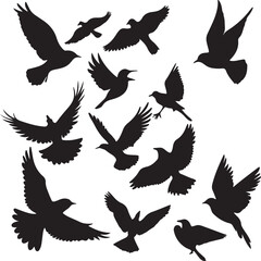 Flying Bird Silhouette Set – multiple birds in flight with varied wing positions.