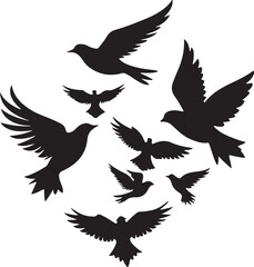 Flying Bird Silhouette Set – multiple birds in flight with varied wing positions.