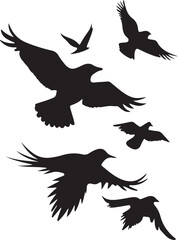 Flying Bird Silhouette Set – multiple birds in flight with varied wing positions.