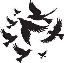 Flying Bird Silhouette Set – multiple birds in flight with varied wing positions.