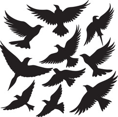 Flying Bird Silhouette Set – multiple birds in flight with varied wing positions.