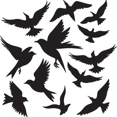 Flying Bird Silhouette Set – multiple birds in flight with varied wing positions.