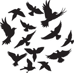 Obraz premium Flying Bird Silhouette Set – multiple birds in flight with varied wing positions.