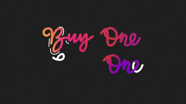 buy one get one One line continuous animated typography intro outro, Hand drawn calligraphy monoline vintage text on background. Calligraphy lettering animation video shop, discount,offers marketing