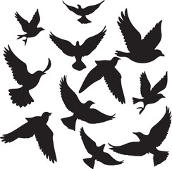 Flying Bird Silhouette Set – multiple birds in flight with varied wing positions.