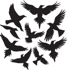 Flying Bird Silhouette Set – multiple birds in flight with varied wing positions.