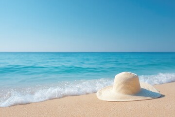 minimalistic scene of serene beach with golden sands and gentle waves lapping shore