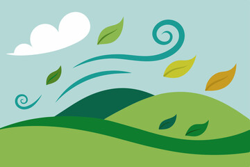 Autumn Breeze Rolling Hills, Falling Leaves, and Gentle Wind Illustration