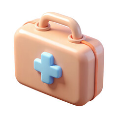 Peach colored 3d render of a first aid kit with a blue cross
