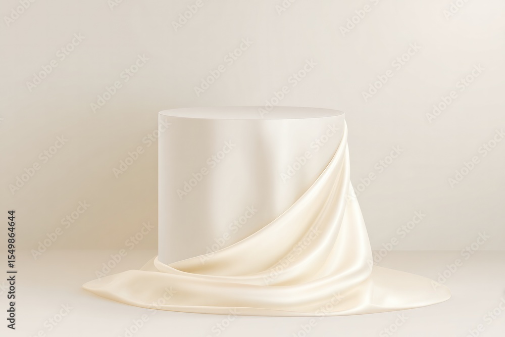 Aufkleber present minimalistic scene of empty podium draped with flowing fabric