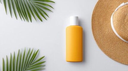 minimalist image showcasing variety of sun protection items symbolizing uv safety awareness month arranged neatly on