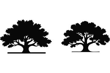 Silhouette of two oak trees