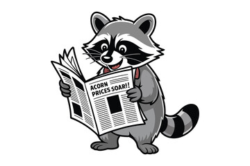 Raccoon Reading a Newspaper with Acorn Prices Soaring Headline