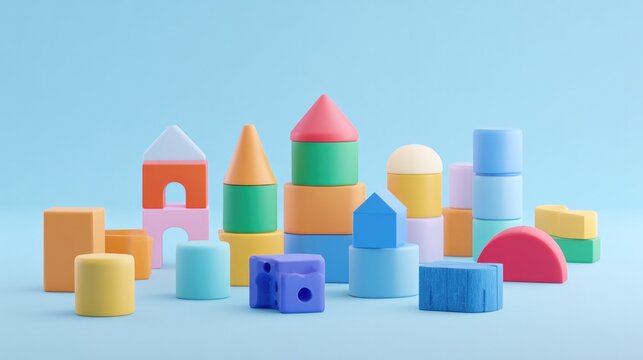 colorful 3d illustration of playful preschool learning environment with educational toys and blocks