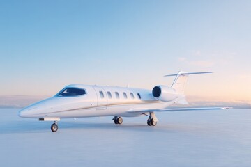 Obraz premium minimalistic scene of luxury private jet surrounded by clear skies featuring abundant copy space