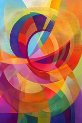 Obraz premium Fluid lines crossing over geometric patterns, with a harmonious blend of hot and soft tones 