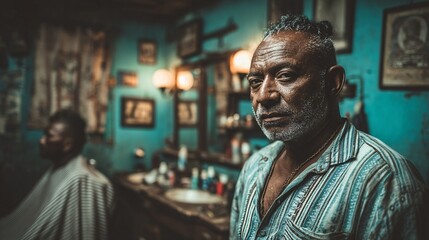 Obraz premium Portrait of a Confident Barber in a Vintage Barbershop Setting