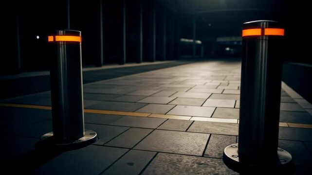 Illuminated Bollards at Night Entrance