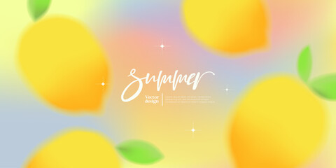 Summer gradient background with blurred lemons. Suitable for print, cover, social media, banner, backdrop, packaging, promotion.