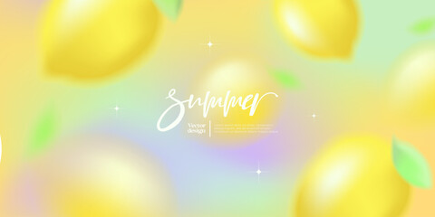 Summer gradient background with blurred lemons. Suitable for print, cover, social media, banner, backdrop, packaging, promotion.