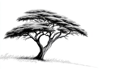Obraz premium African Savanna Tree: Ink Drawing