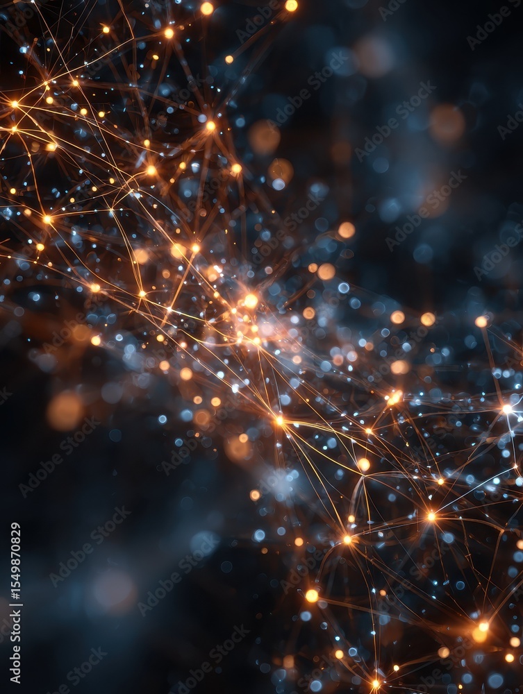 Poster abstract glowing network of connected dots in space