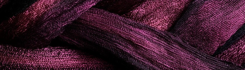 Abstract Purple Fabric Texture Intertwined Threads, Close-up, Macro Photography, Burgundy, Silk Fabric Texture, Textile Photography