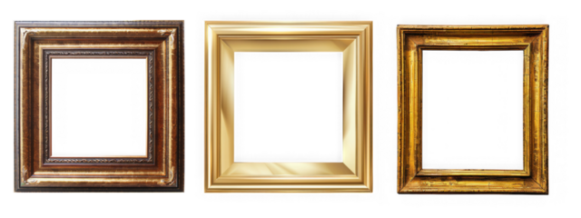Gold picture frames set for art display isolated