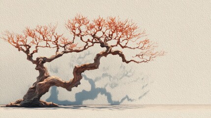 Artistic Representation of a Tree with Bare Branches and Shadows