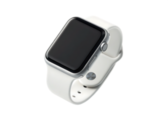 A sleek, modern smartwatch dominates the frame, presented against a stark white background