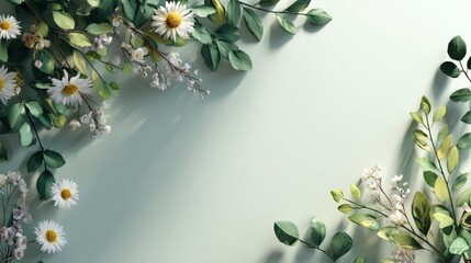 Elegant Floral Arrangement with Leaves on Soft Green Background