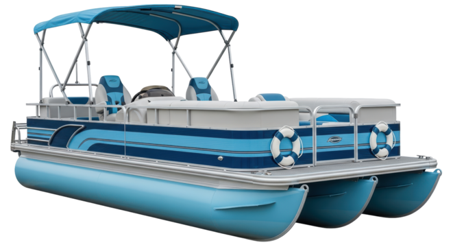 Isolated Blue Pontoon Boat
