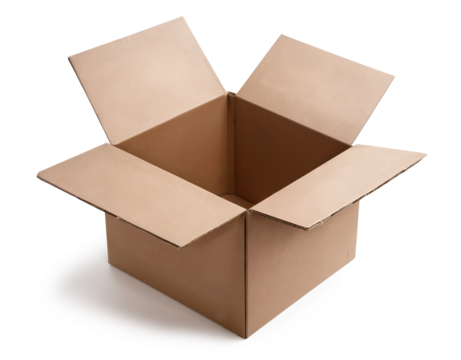 open empty shipping carton, packaging of a parcel with open lid