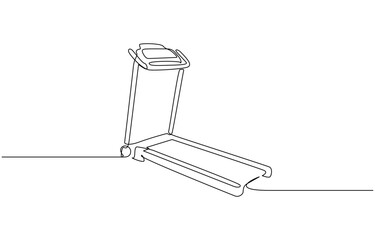 This is a one line drawing of a young energetic running and walking on a treadmill, Gym fitness center in a modern illustration, Continuous one line Exercise Treadmill