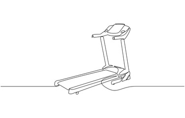 This is a one line drawing of a young energetic running and walking on a treadmill, Gym fitness center in a modern illustration, Continuous one line Exercise Treadmill