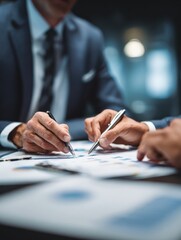 Business formal meeting conference discussion with coworker shareholder or client concentrate private ideas data report analysis businesspeople working find solution together in office.