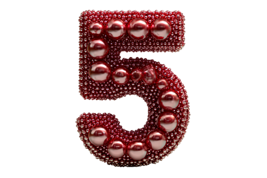 3D number 5 made of red pearls transparent background