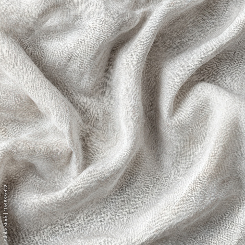 Poster close-up of white fabric with natural wrinkles and folds, creating a textured and minimalistic backg