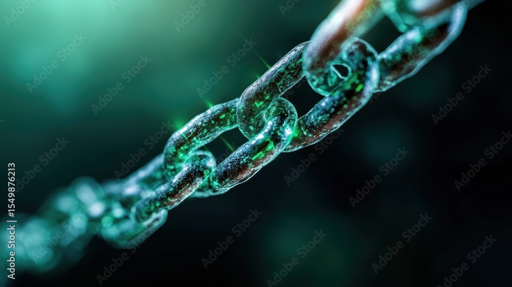 Poster an artistic close-up shot showcasing metallic chain links, representing strength, security, and the 