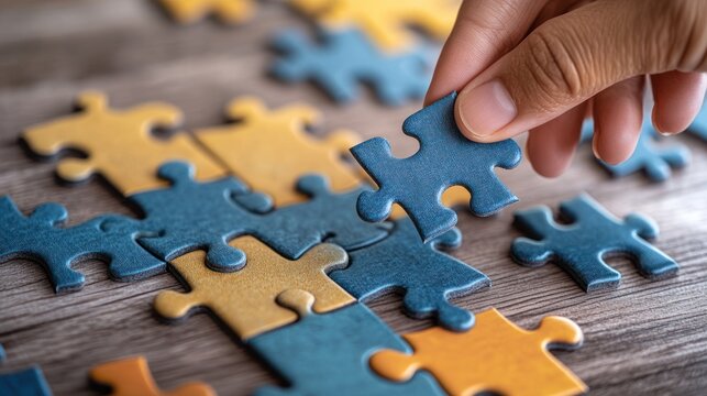 Hand placing puzzle piece