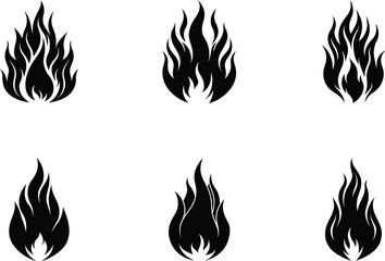 Retro Flame Silhouettes and Outlines in Classic '90s Tattoo Style