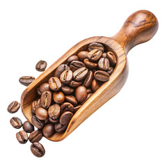 Fototapeta premium Roasted Coffee Beans in a Wooden Scoop isolated on transparent baackground